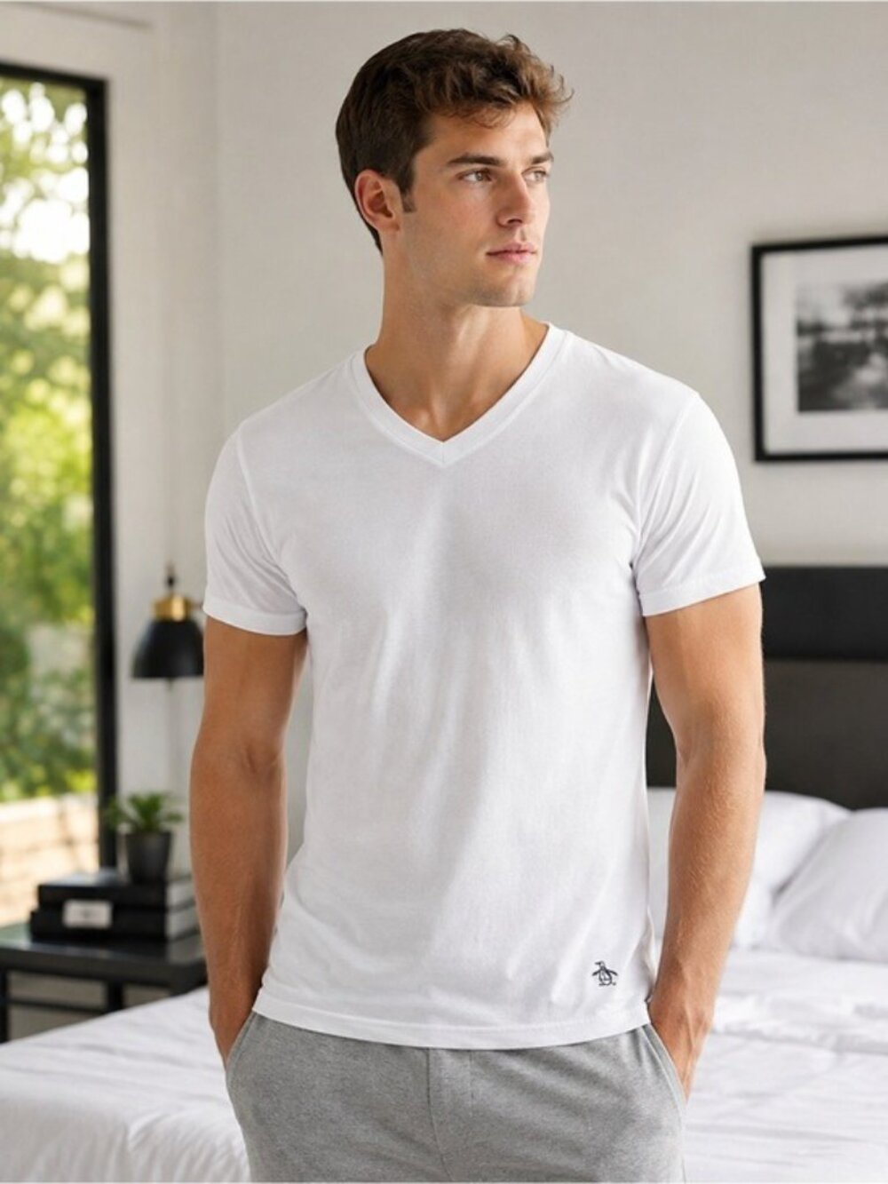 Original Penguin Munsingwear Men’s White V-Neck T-Shirts 3 Pack Size L 42-44